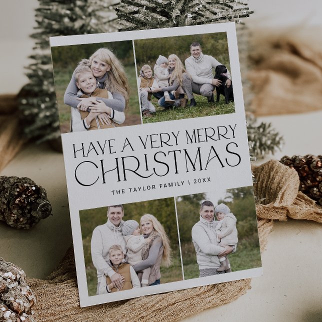 CHARLIE Black Simple Family Multi Photo Christmas Holiday Card (CHARLIE Black Simple Family Multi Photo Christmas Holiday Card)