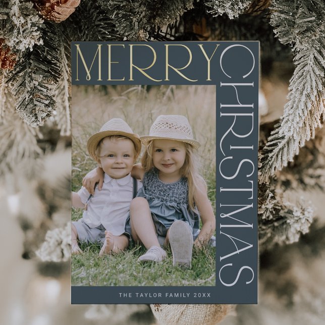 CHARLIE Blue Gold Foil Fun Photo Merry Christmas (CHARLIE Blue Gold Foil Fun Photo Merry Christmas Foil Holiday Card)
