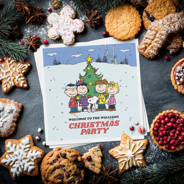 Charlie Brown and Friends Christmas Party Napkin (Napkin on table with cookies)