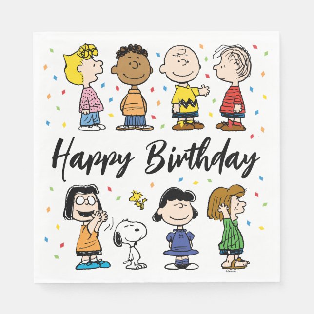 Charlie Brown and Gang Confetti Birthday Napkin (Front)