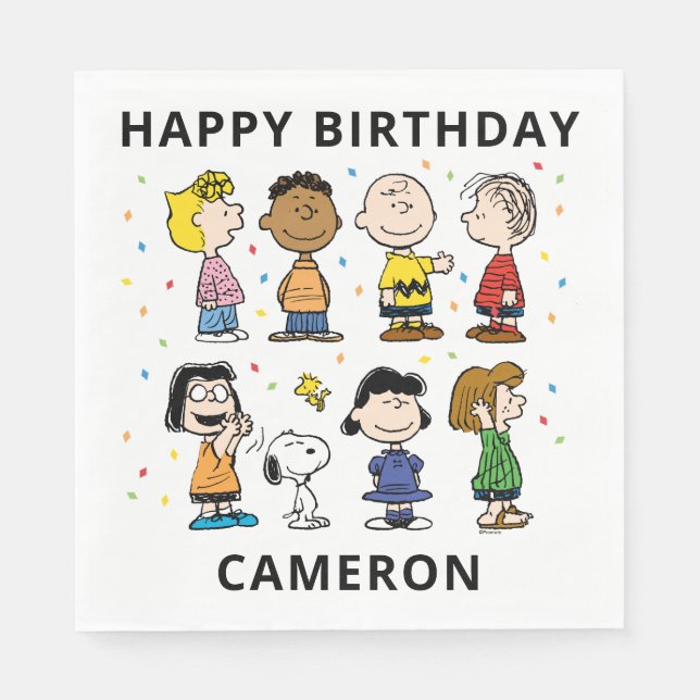 Charlie Brown and Gang Confetti Birthday Napkin (Front)