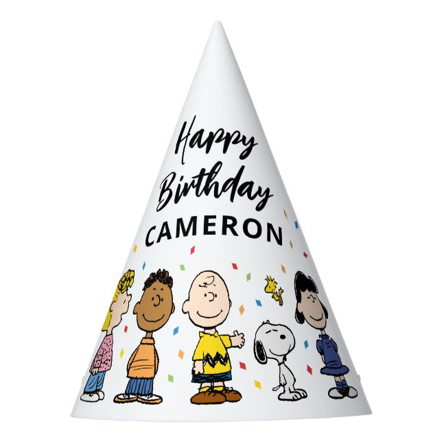 Charlie Brown and Gang Confetti Birthday Party Hat (Front)