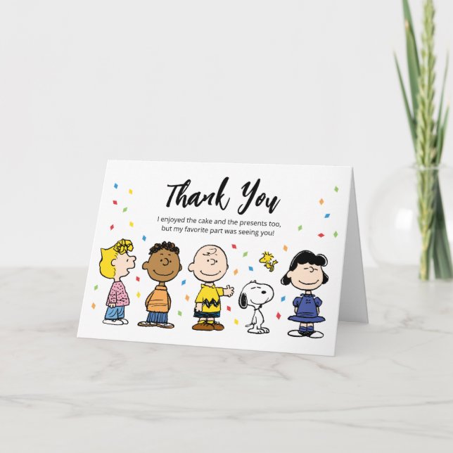 Charlie Brown and Gang Confetti Birthday Thank You Card (Front)