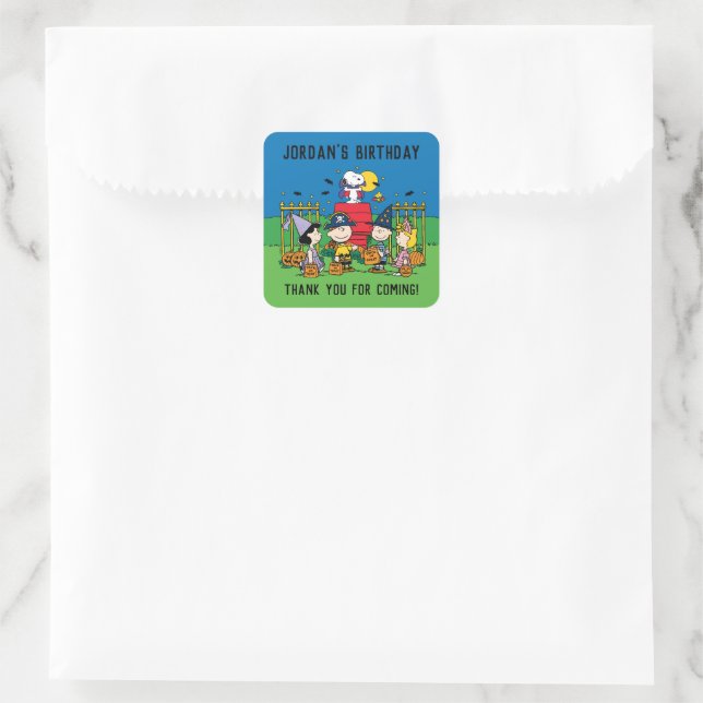 Charlie Brown and Gang Halloween Birthday Party Square Sticker (Bag)