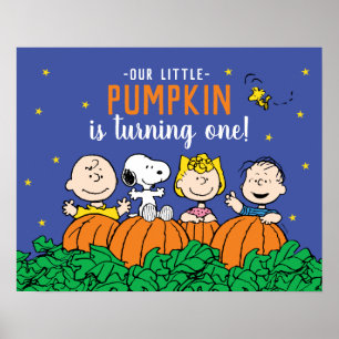 Charlie Brown and Gang Pumpkin 1st Birthday Poster