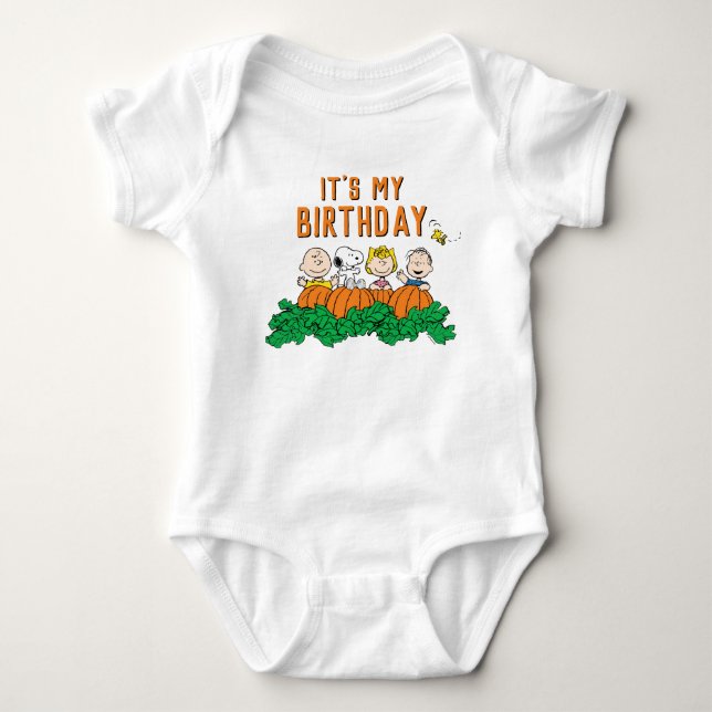 Charlie Brown and Gang Pumpkin Birthday Baby Bodysuit (Front)