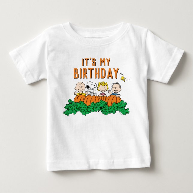 Charlie Brown and Gang Pumpkin Birthday Baby T-Shirt (Front)