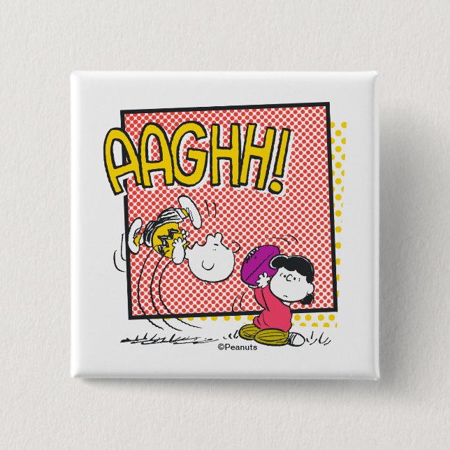 Charlie Brown and Lucy Football Comic Graphic 15 Cm Square Badge (Front)