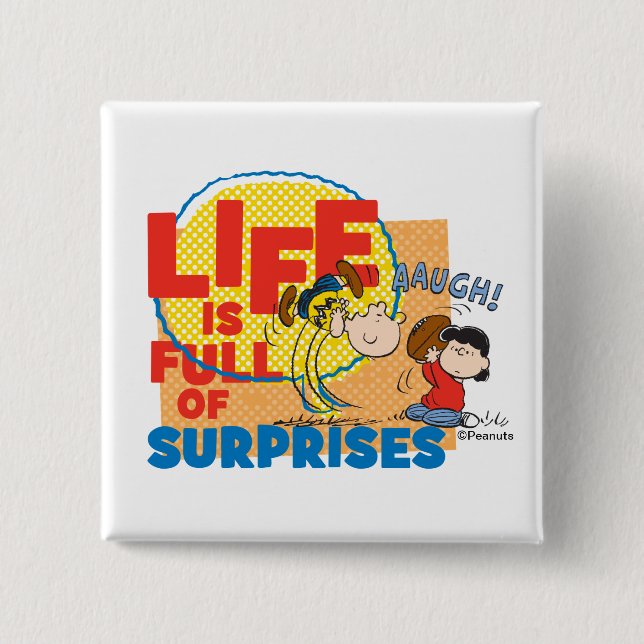 Charlie Brown & Lucy - Life is Full of Surprises 15 Cm Square Badge (Front)