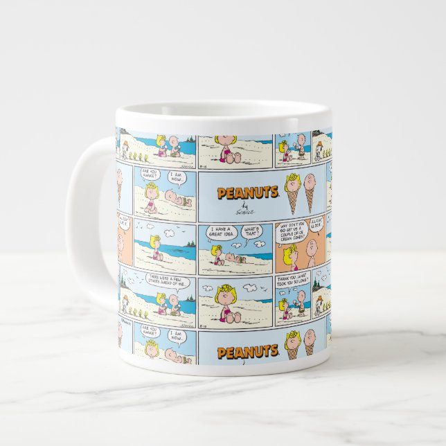 Charlie Brown & Sally Ice Cream At The Beach Large Coffee Mug (Front Left)