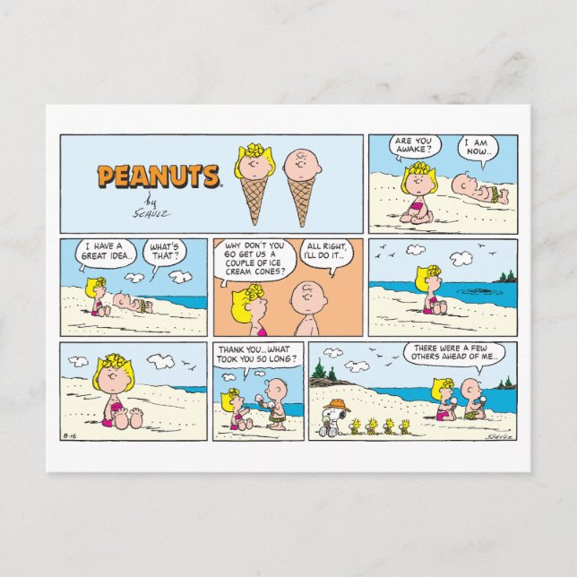 Charlie Brown & Sally Ice Cream At The Beach Postcard (Front)