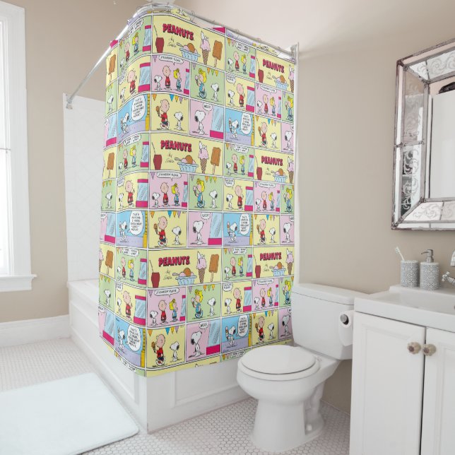 Charlie Brown, Snoopy & Sally | Ice Cream Shower Curtain (In Situ)