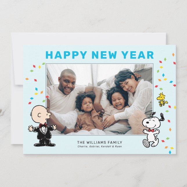 Charlie Brown, Snoopy & Woodstock Happy New Year Holiday Card (Front)