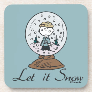 Charlie Brown Snow Globe Graphic - Let It Snow Coaster