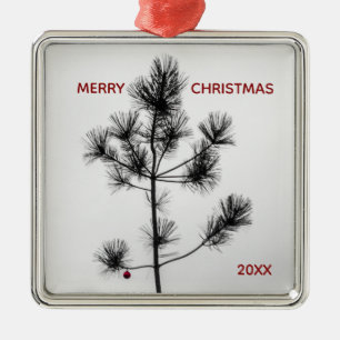 Charlie Brown Style Red Ornament Christmas Tree