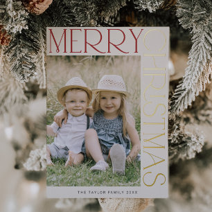 CHARLIE Cream Gold Foil Fun Photo Merry Christmas