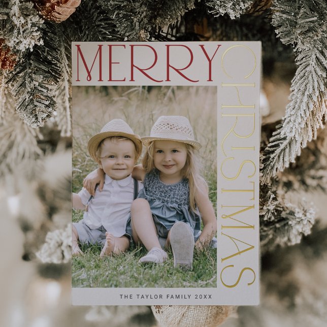 CHARLIE Cream Gold Foil Fun Photo Merry Christmas (CHARLIE Cream Gold Foil Fun Photo Merry Christmas Foil Holiday Card)