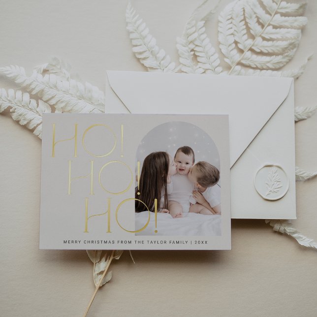 CHARLIE Cream Gold Foil Ho Ho Ho Photo Christmas (CHARLIE Cream Gold Foil Ho Ho Ho Photo Christmas Foil Holiday Card)
