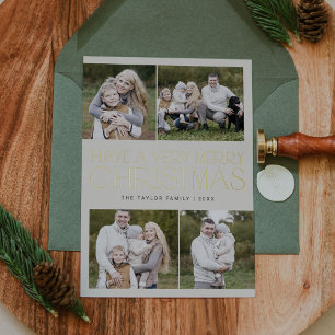CHARLIE Gold Foil Family Multi Photo Christmas