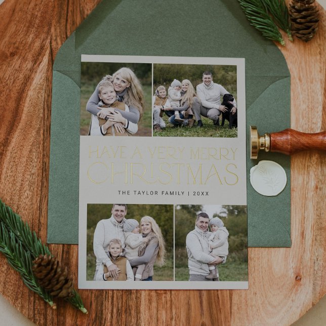 CHARLIE Gold Foil Family Multi Photo Christmas (CHARLIE Gold Foil Family Multi Photo Christmas Foil Holiday Card)