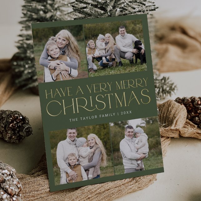 CHARLIE Green Foil Family Multi Photo Christmas (CHARLIE Green Foil Family Multi Photo Christmas Foil Holiday Card)