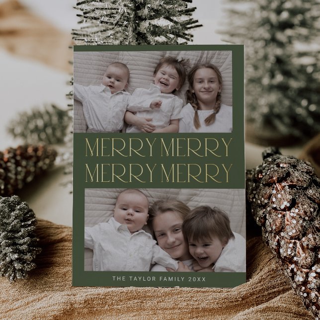 CHARLIE Green Foil Photo Fun Merry Merry Christmas (CHARLIE Green Foil Photo Fun Merry Merry Christmas Foil Holiday Card)