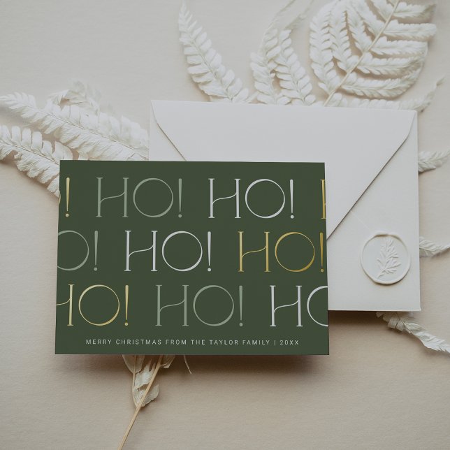 CHARLIE Green Gold Foil Ho Ho Ho Family Christmas (CHARLIE Green Gold Foil Ho Ho Ho Family Christmas Foil Holiday Card)