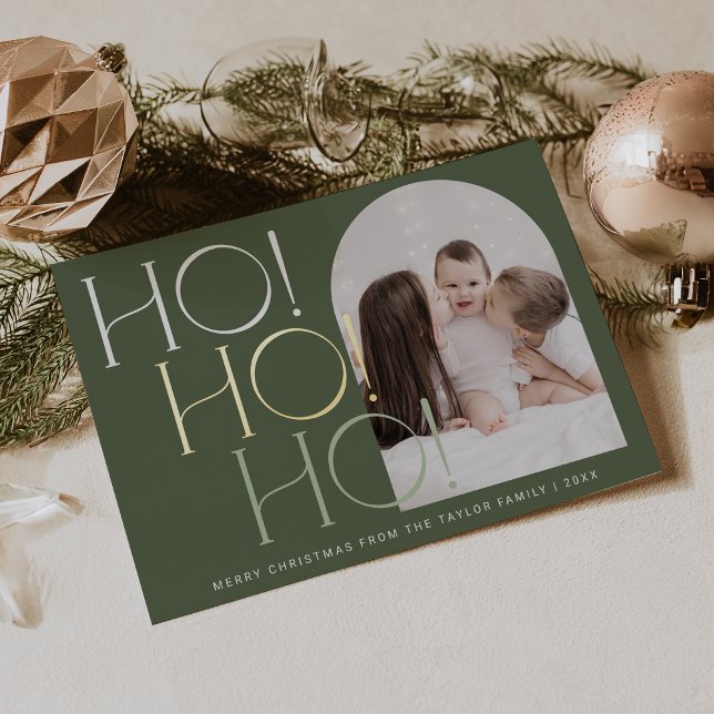 CHARLIE Green Gold Foil Ho Ho Ho Photo Christmas (CHARLIE Green Gold Foil Ho Ho Ho Photo Christmas Foil Holiday Card)