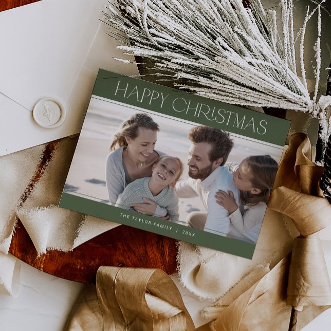 CHARLIE Green Modern Family Photo Happy Christmas Holiday Card (CHARLIE Green Modern Family Photo Happy Christmas Holiday Card)