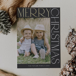 CHARLIE Grey Gold Foil Fun Photo Merry Christmas