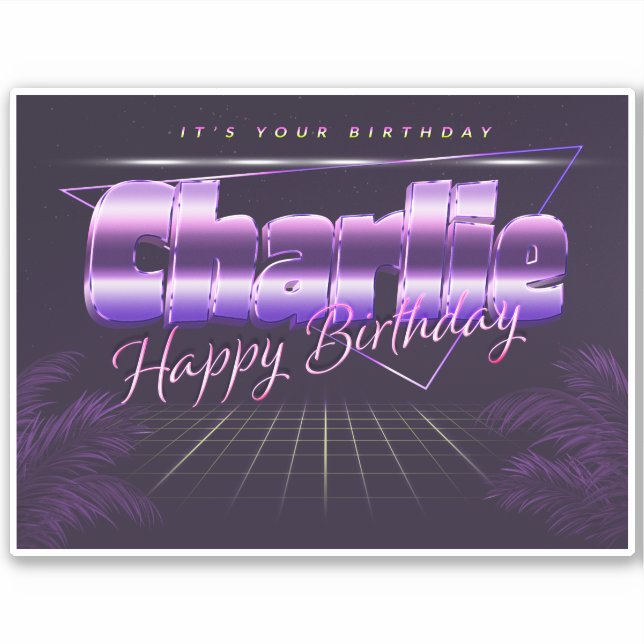 Charlie Name First name lila retro Sticker Birthda (Front)