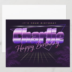 Charlie Name Vorname lila retro Karte Geburtstag Card