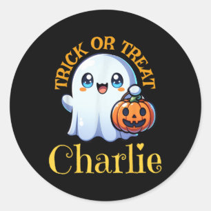 Charlie Personalized Name Cute Ghost Halloween  Classic Round Sticker