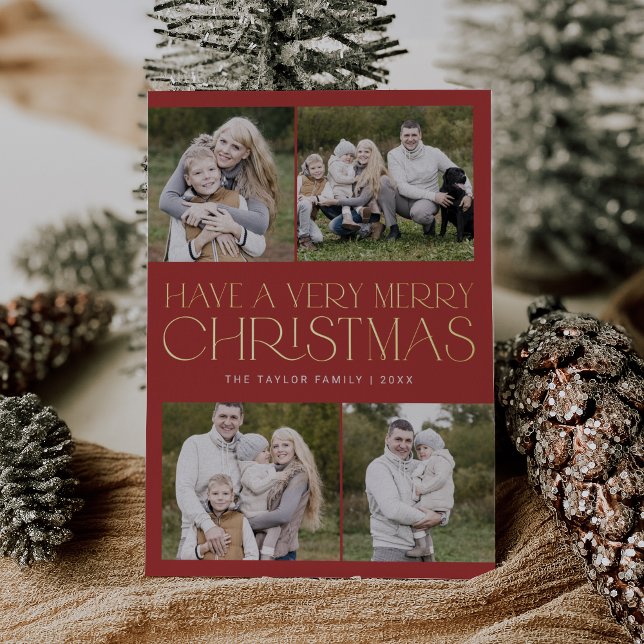 CHARLIE Red Gold Foil Family Multi Photo Christmas (CHARLIE Red Gold Foil Family Multi Photo Christmas Foil Holiday Card)