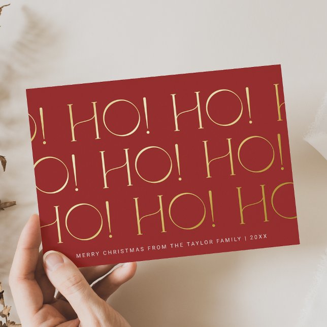 CHARLIE Red Gold Foil Ho Ho Ho Family Christmas (CHARLIE Red Gold Foil Ho Ho Ho Family Christmas Foil Holiday Card)