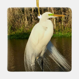 Charlie The Great Egret Ceramic Ornament