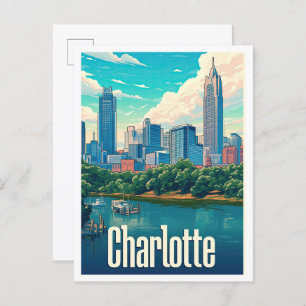 Charlotte Art Vintage Travel Illustration Postcard