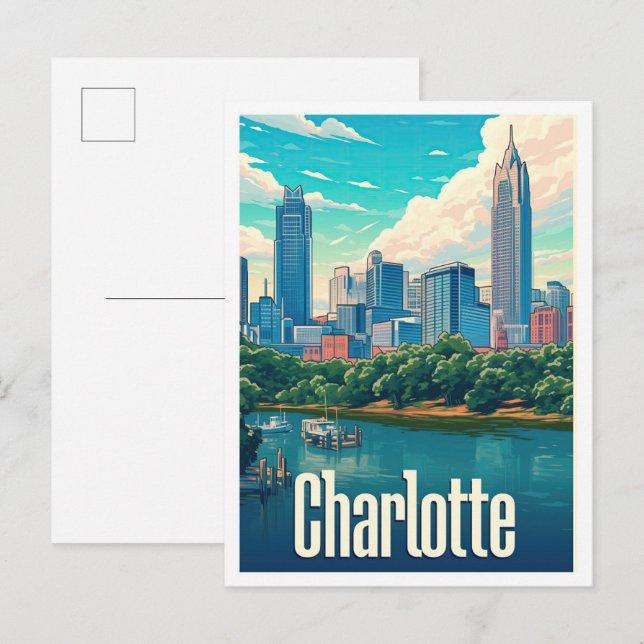 Charlotte Art Vintage Travel Illustration Postcard (Front/Back)