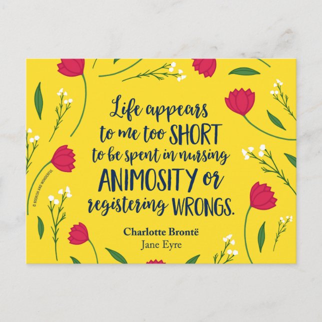 Charlotte Bronte Jane Eyre Floral Life Book Quote Postcard (Front)