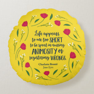 Charlotte Bronte Jane Eyre Floral Life Book Quote Round Cushion