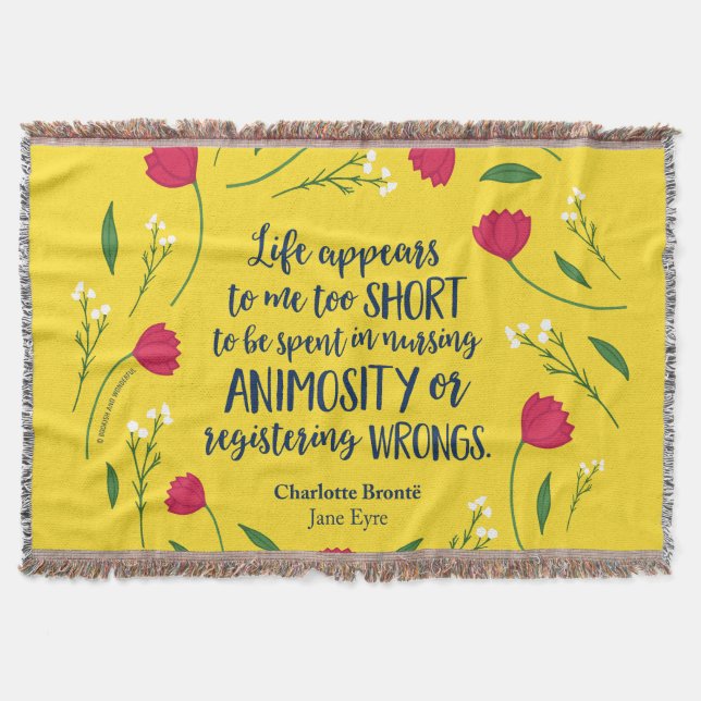 Charlotte Bronte Jane Eyre Floral Life Book Quote Throw Blanket (Front)