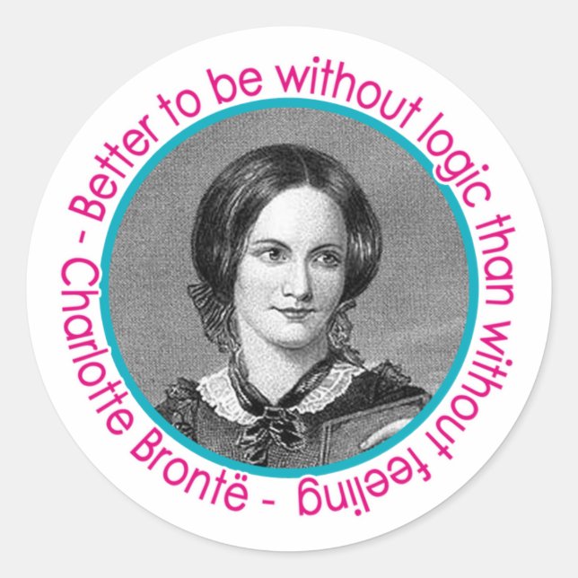 Charlotte Bronte Portrait With Quote Classic Round Sticker (Front)