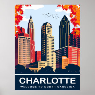 Charlotte, City in Autumn, North Carolina, Travel Poster