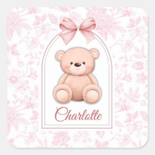 Charlotte   Custom Pink Teddy Bear Nursery Design  Square Sticker