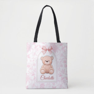 Charlotte Custom Pink Teddy Bear Nursery Design Tote Bag
