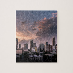 Charlotte downtown at sunset time, North Carolina Jigsaw Puzzle