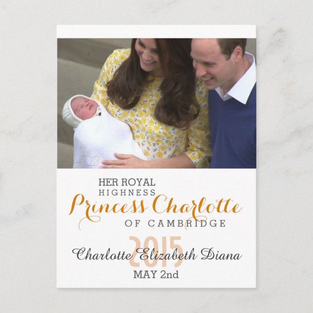 Charlotte Elizabeth Diana - British Will Kate Postcard (Front)