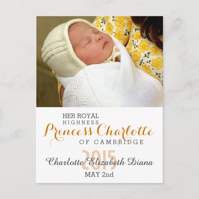 Charlotte Elizabeth Diana - British Will Kate Postcard (Front)