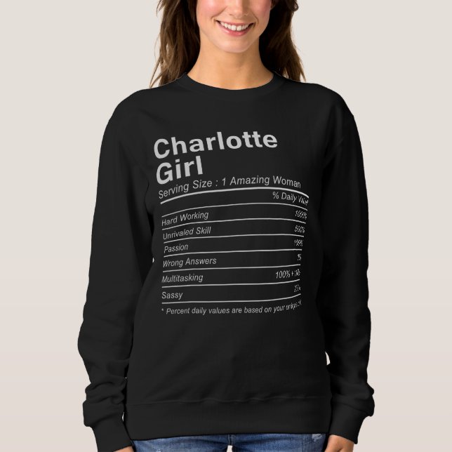 CHARLOTTE GIRL NC NORTH CAROLINA Nutrition Facts   Sweatshirt (Front)