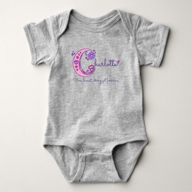 Charlotte girls name decorative custom meaning baby bodysuit (Front)